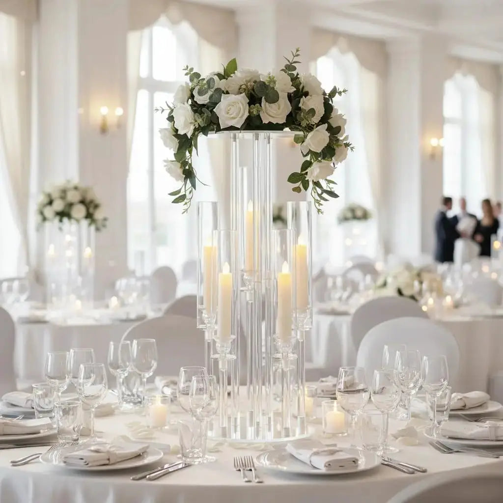 Acrylic Candelabra Stand | 5 Arm Design | Clear Finish | 2 Piece Set