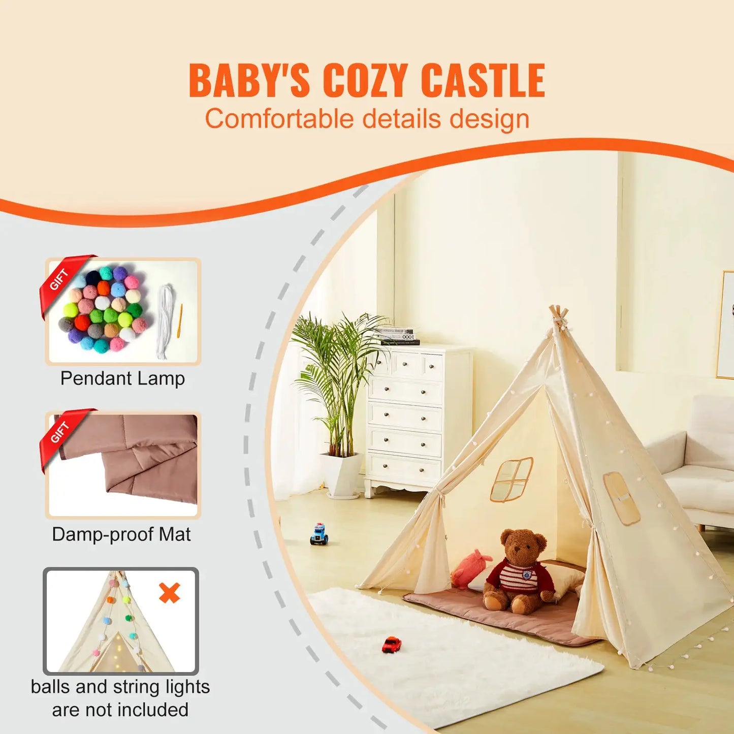 VEVOR Kids Play Tent Teepee Tent for Kids 1-5 Years Old Tent for Kids with Windows for Indoor and Outdoor Toddler Tent from PriceLows™