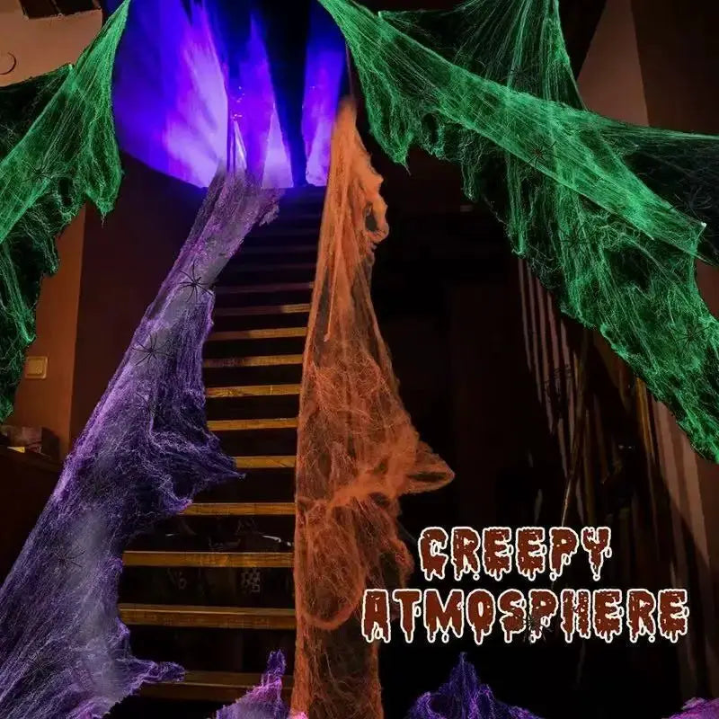 Artificial Spider Web | Stretchy Polyester | Includes Spider | Party Decor