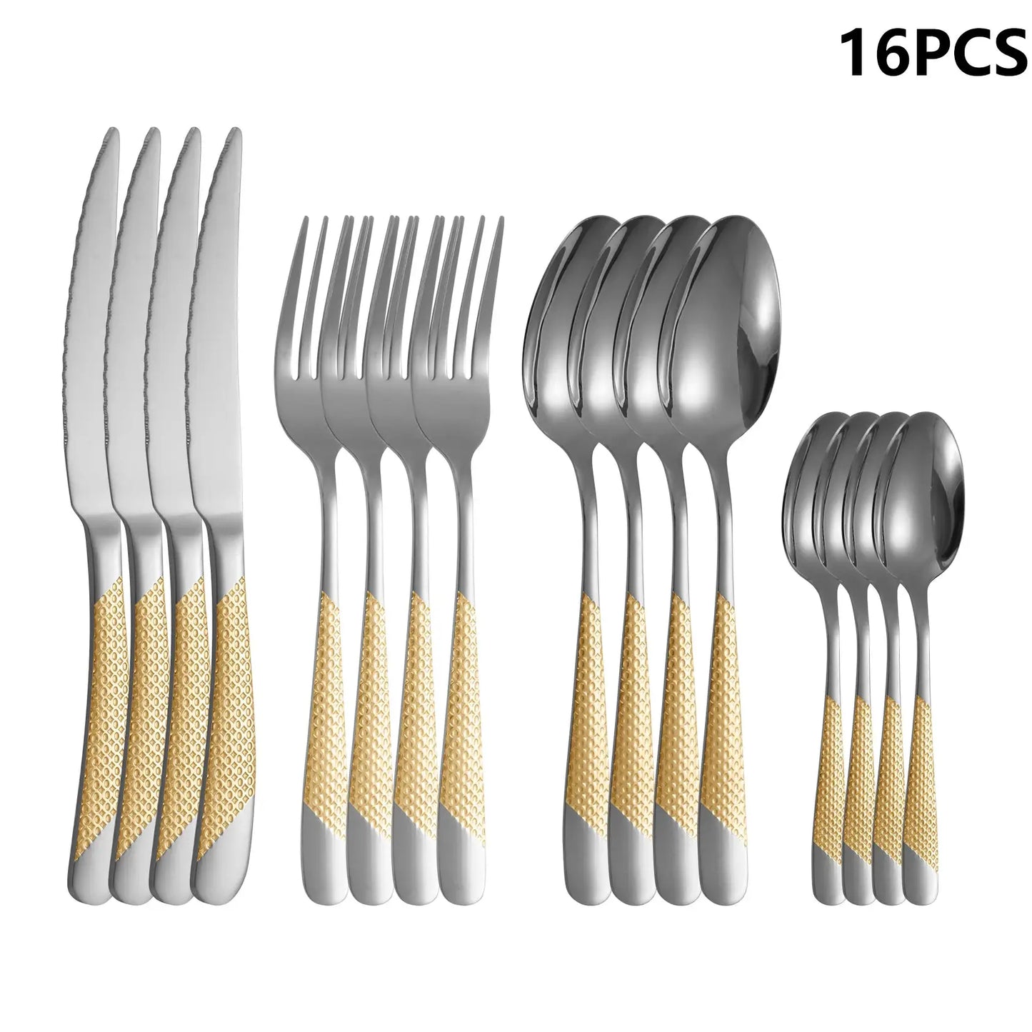 4/6/16/24pcs Stainless steel cutlery set Star Diamond series gold-plated handle cutlery including knife, fork and spoon Western from PriceLows™