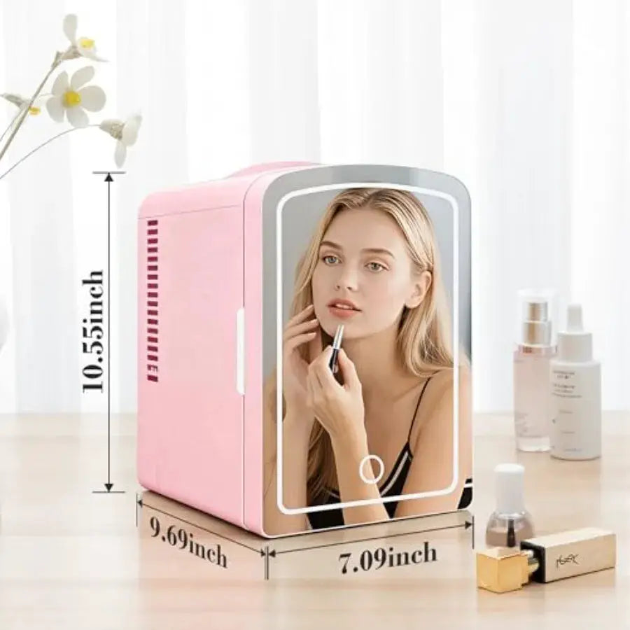 Mini Fridge, Skincare Fridge with Dimmable LED Light Mirror, 4 L/6 Cans Small Refrigerator for Beauty and Beverages, Mini Fridg from PriceLows™