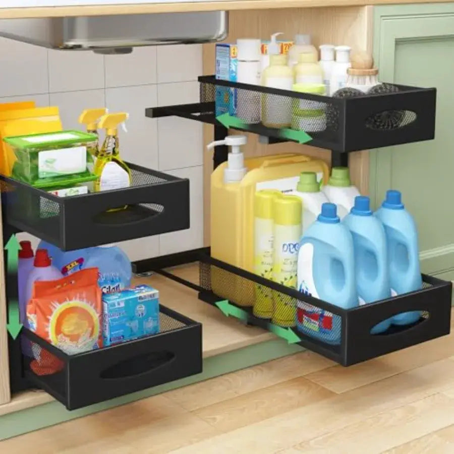 Under Sink Organizer Tier Pull out Cabinet Organizer Baskets with Mesh Sliding Drawers Slide out Sink Storage Shelves for Home from PriceLows™