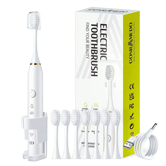 Electric Toothbrush | 8 Replaceable Heads | USB Charging | Pink