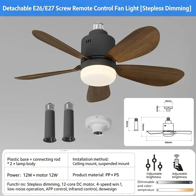 Ceiling Fan With Light | E26 E27 Base | Remote And App Control | 52.5cm 4 Speed