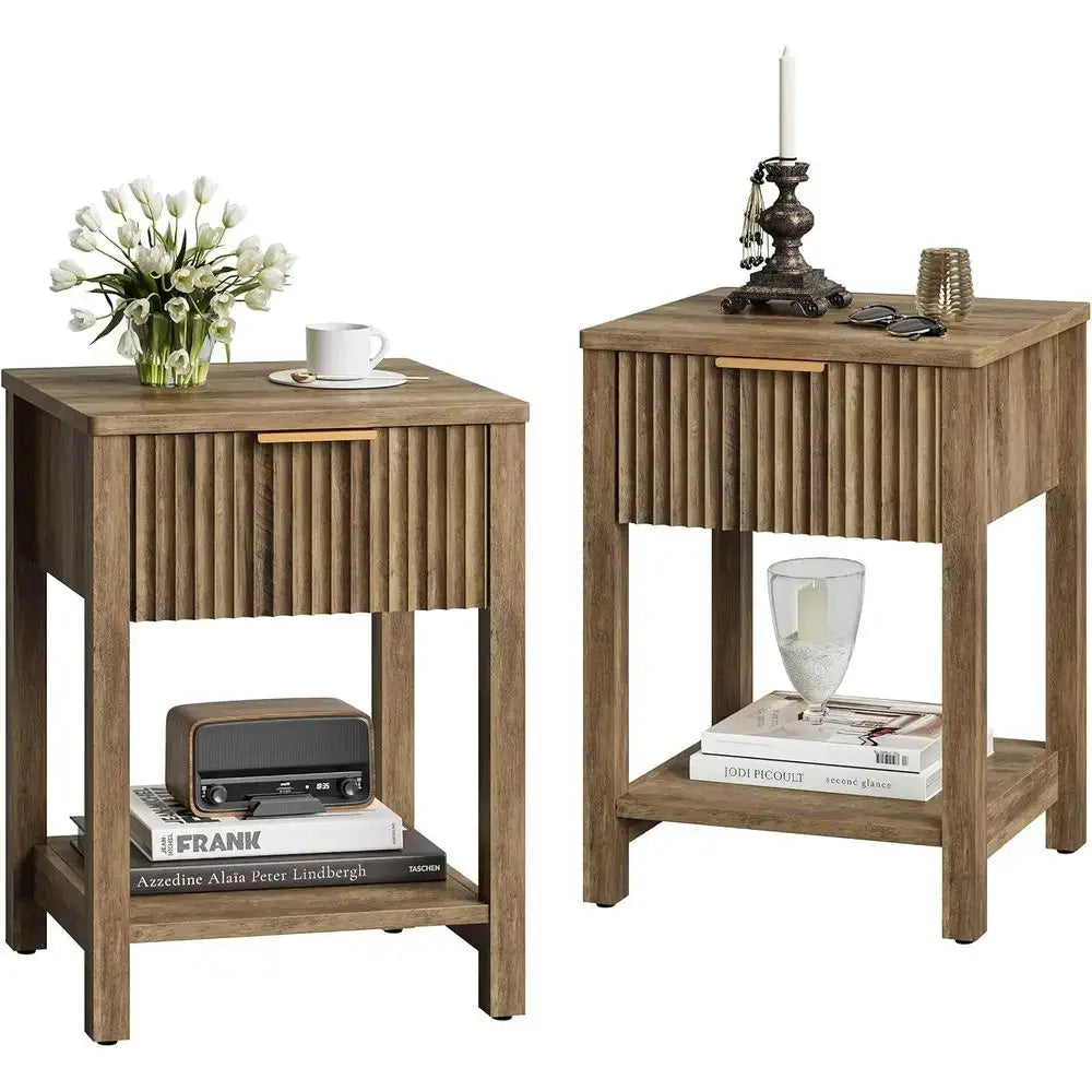 2-Piece Wooden Nightstand Set with Open Storage Shelf, Ideal for Bedroom or Living Room, Brown from PriceLows™