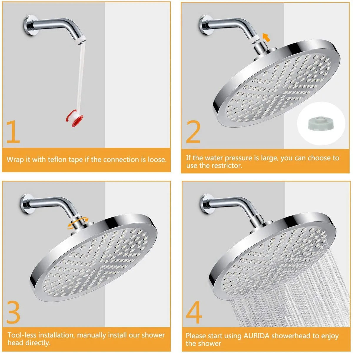 Shower Set | 6 Inch Round Shower Head | Electroplated Finish | Rod Included
