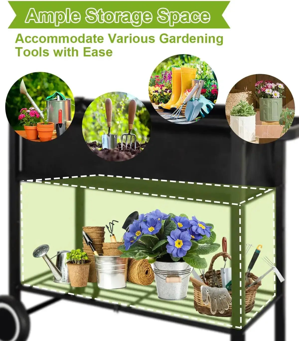 Elevated Garden Bed with Wheels for Outdoor Plants, Standing Planter Box Cart for Vegetables Flowers Herbs Patio, Black from PriceLows™