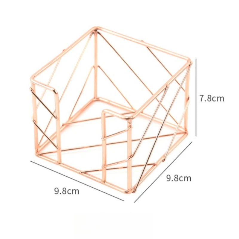 Sticky Note Holder | Iron Desk Organizer | 9.8x9.8x7.8 cm | Gold, Rose Gold
