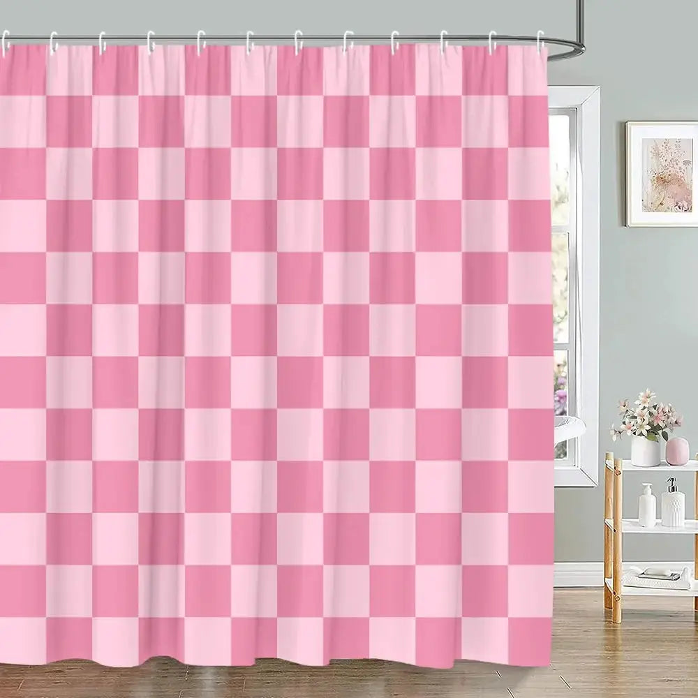 Pink Geometric Shower Curtain Minimalist Stripe Leopard Texture Creative Square Plaid Polyester Fabric Bathroom Decor Curtain from PriceLows™