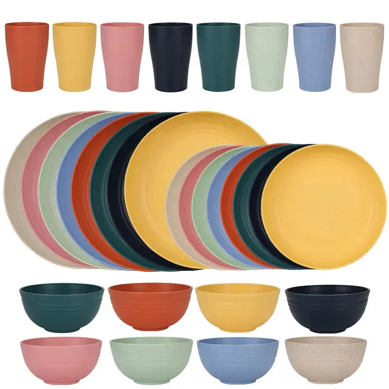 Natural Wheat Straw Tableware Set Dinnerware Sets Biodegradable Unbreakable Plates, Bowls, Cups Lightweight for Kitchen Camping from PriceLows™