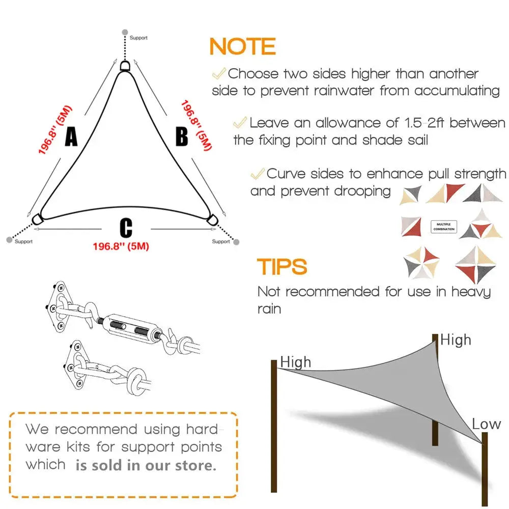 5x5x5/2x2x2M Waterproof Sun Shelter Triangle Sunshade Protection Outdoor Canopy Garden Patio Pool Shade Sail Awning Shade Cloth from PriceLows™