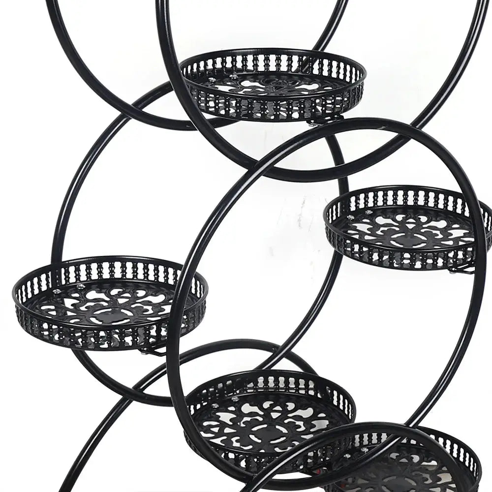9-Tray Metal Plant Stand Rack Black Flower Pot Holder with Wheels Indoor Outdoor Black Flower Pot Holder from PriceLows™
