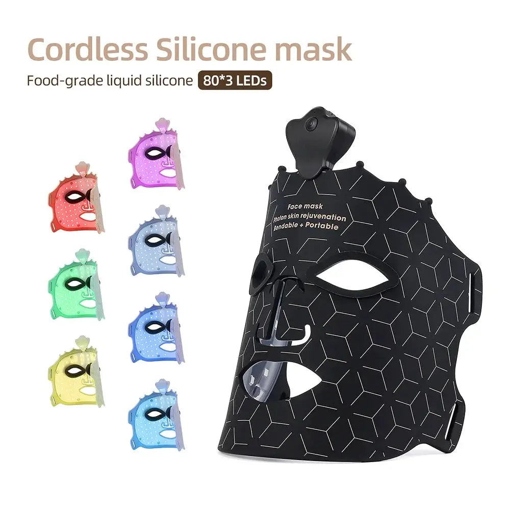 Wireless 3D Flexible Silicone LED Face Mask 7 Color Red Light Photon with Eye Protection Pad Anti Wrinkle Brightening Skin Repair Rejuvenation Facial Beauty Mask from PriceLows™