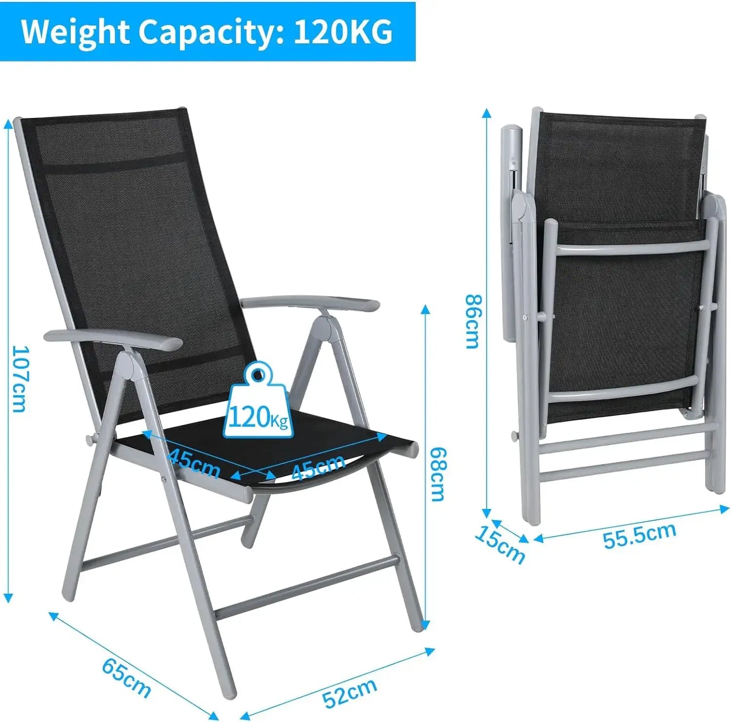 2PCS Foldable Lounge Chair Patio Folding Dining Chairs Aluminum Padded Adjustable High Back Lightweight Lawn Chair, Load 120kg from PriceLows™