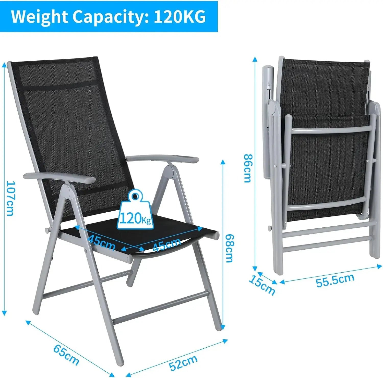 2PCS Foldable Lounge Chair Patio Folding Dining Chairs Aluminum Padded Adjustable High Back Lightweight Lawn Chair, Load 120kg from PriceLows™
