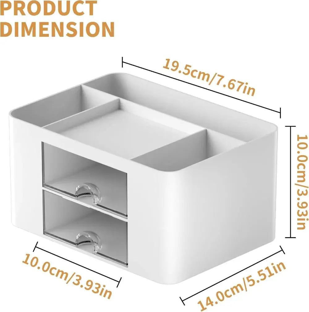 Pen Organizer Desk | 2 Drawer | 5 Compartments | White