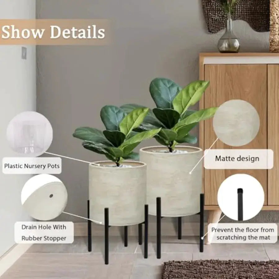 Modern Plant Pots, Set of 2 Large Metal Planters with Stand for Living Room, Office, Garden or Balcony, 8.25 10.5 Inch, Black, from PriceLows™