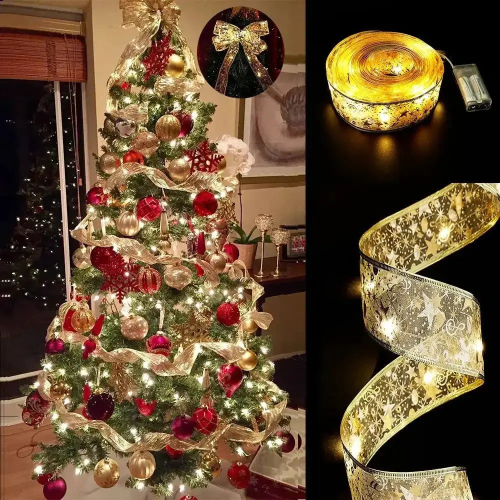Christmas Tree String Lights | Copper Wire With Ribbon Bows | 5M 10M