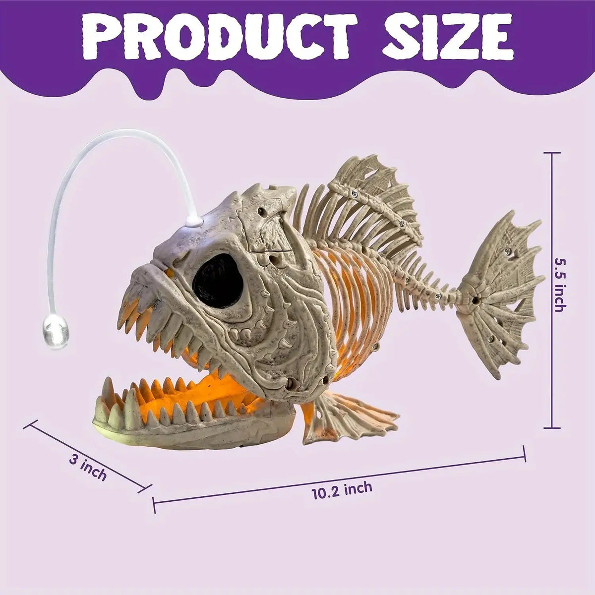 Halloween Skeleton Fish Lantern | Led Eyes | Nylon Body | 10 Inch