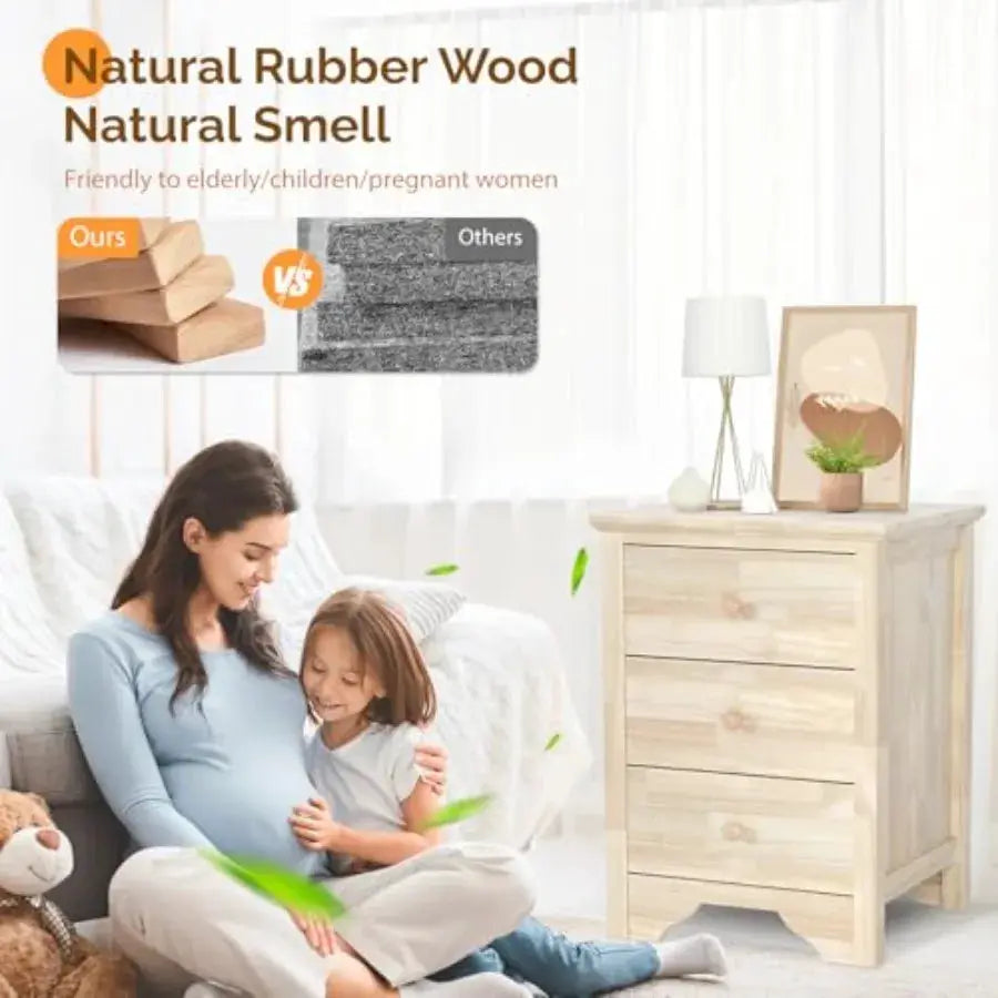 Unfinished Solid Wood Nightstand 18.54 W with Charging Station and Drawers Natural Wood Bed Side Table for Bedroom DIY Color Cu from PriceLows™