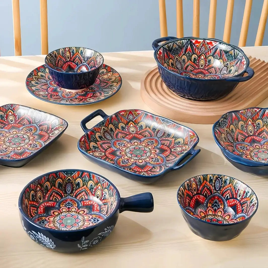 Bohemian ceramic dishes and cutlery 8-piece set household good-looking rice bowl double-ear soup basin exquisite noodle bowl from PriceLows™