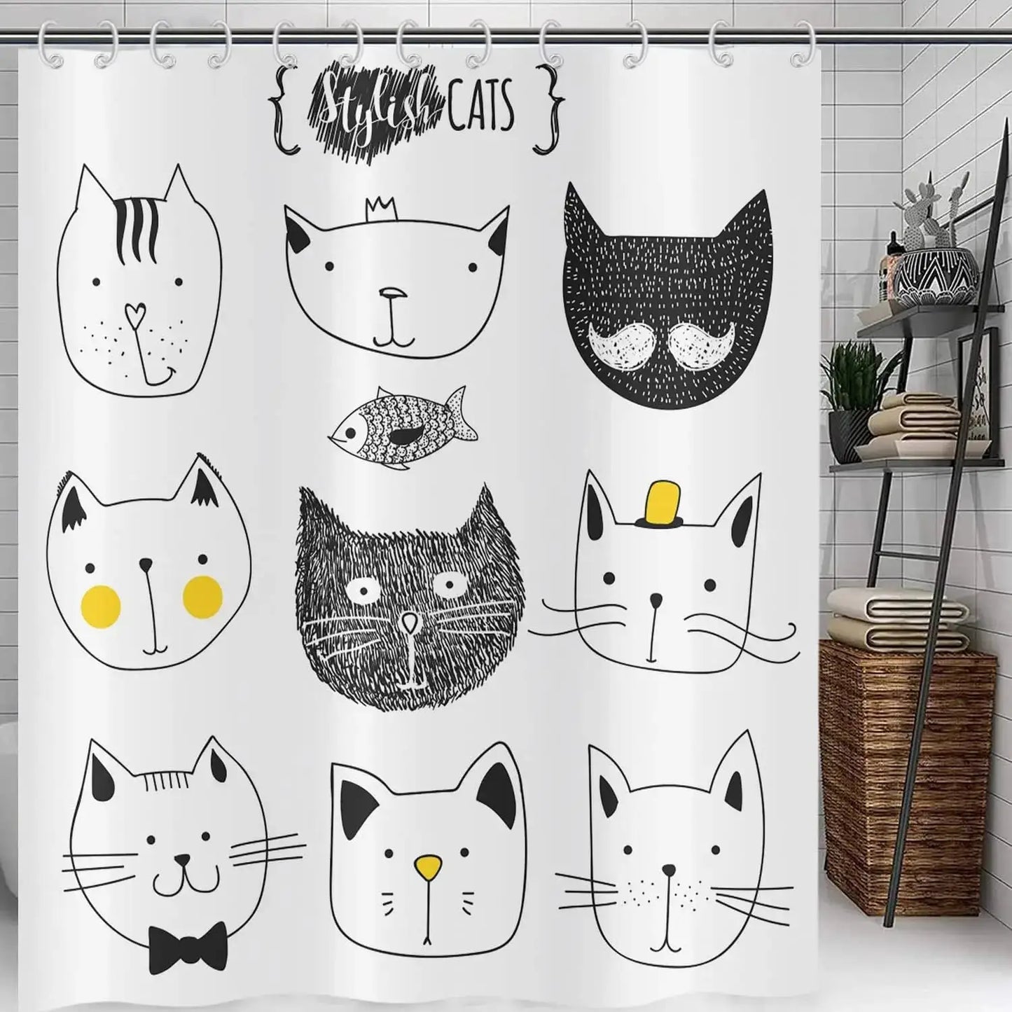 Cute Cat Blue Children Shower Curtain Waterproof Washable Polyester Material Bathroom Decorative Curtain with Hook from PriceLows™