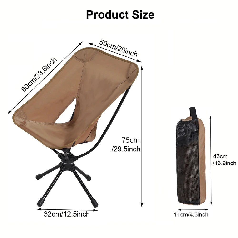 Outdoor Folding Chair | Rotatable Swivel | Lightweight | Brown, Black, Green