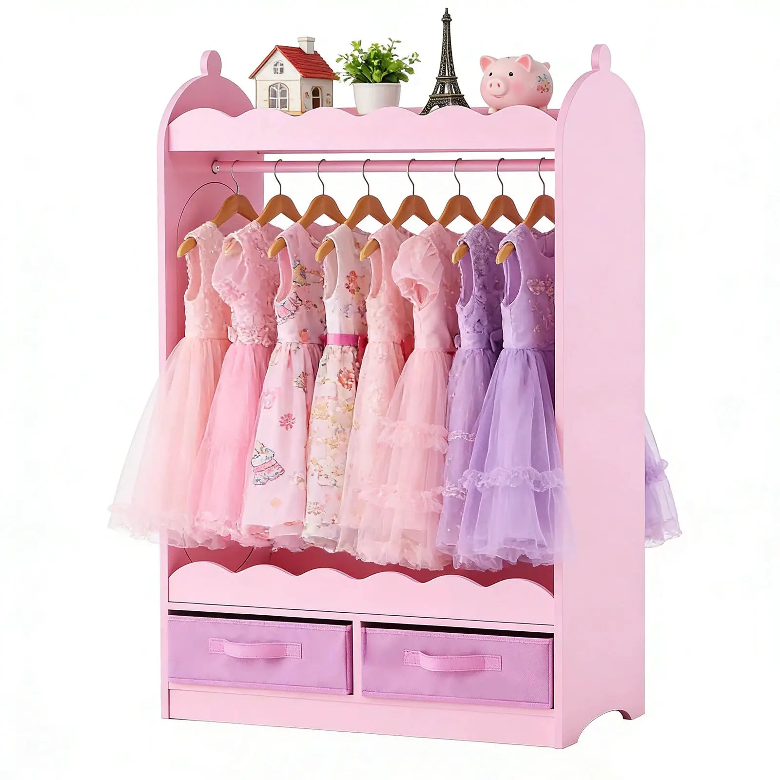 SucceBuy Kids Dress Up Storage with Mirror & Drawer Toddler Costume Wardrobe Closet Pretend Storage Dresser for Girls Room Pink from PriceLows™