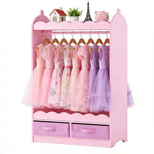 SucceBuy Kids Dress Up Storage with Mirror & Drawer Toddler Costume Wardrobe Closet Pretend Storage Dresser for Girls Room Pink from PriceLows™
