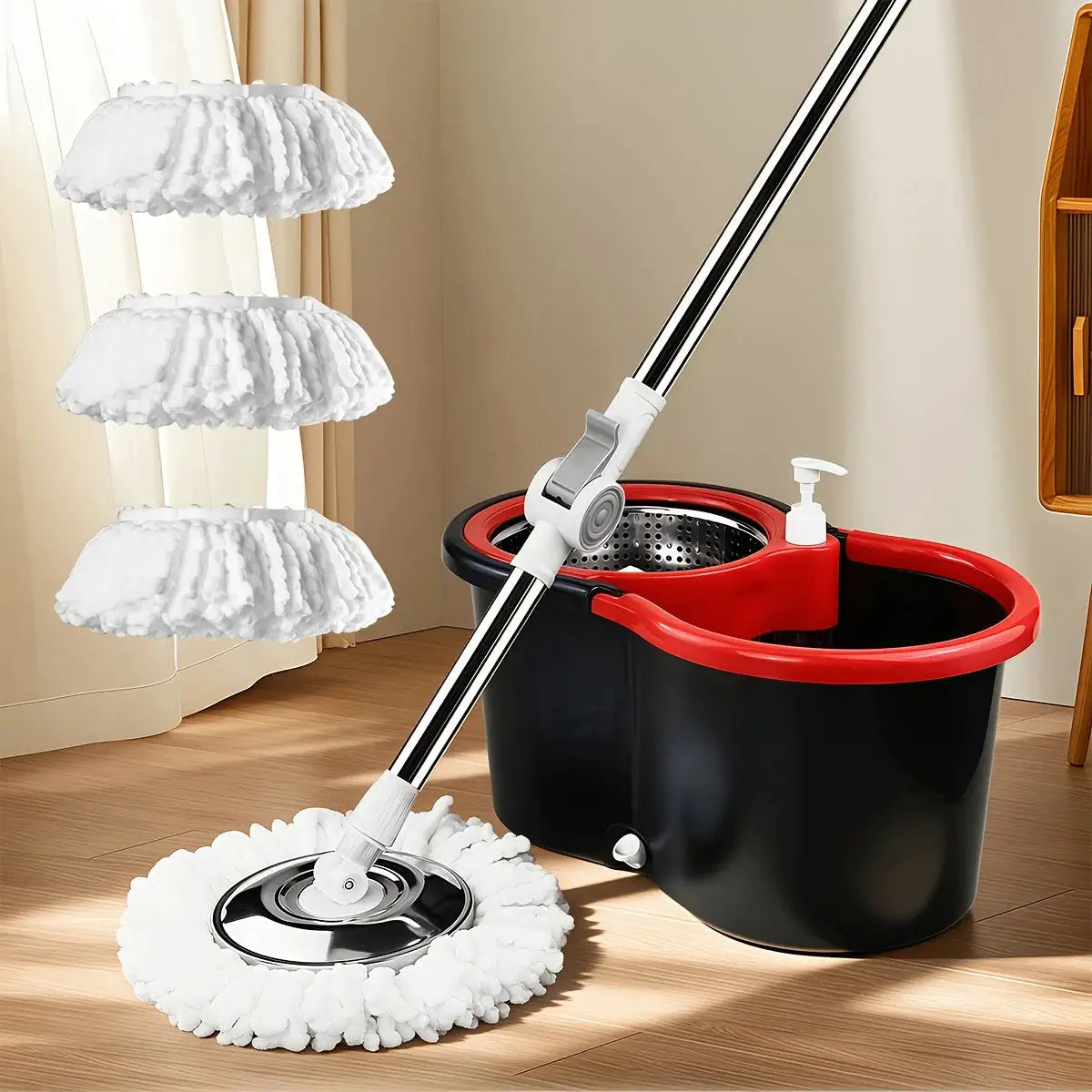 360° Spin Mop Bucket Set with Wringer, Stainless Steel Basket & Rotating Microfiber Mop Head from PriceLows™