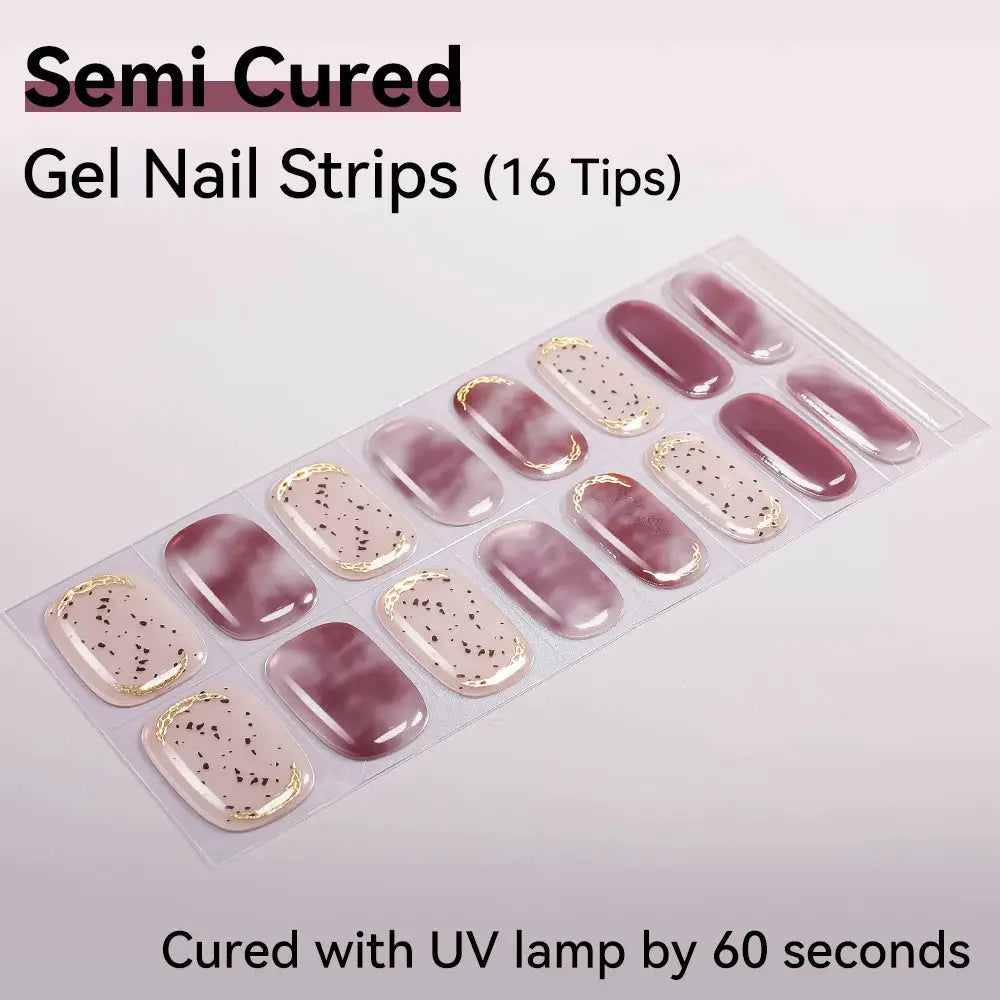 16strips Cartoon UV/LED Semi Cured Gel Nail Strips Pink Glitter Cat Eye Self-Adhesive Gel Nail Wraps Full Cover UV Nail Sticker from PriceLows™