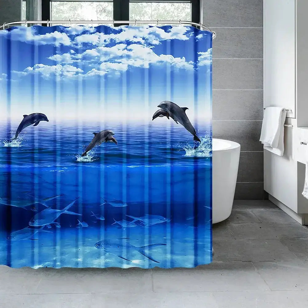 Ocean Underwater World Shower Curtains Set Dolphin Animal Cheerful Marine Life Scenery Polyester Fabric For Kids Bathroom Decor from PriceLows™
