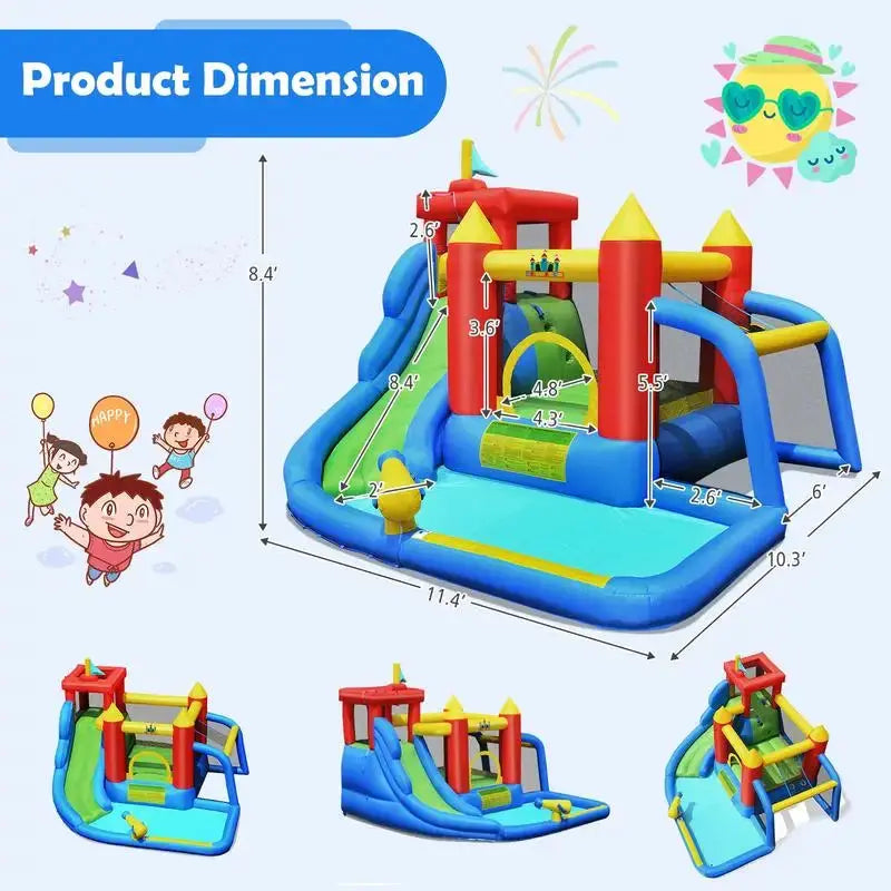 Inflatable Bounce House Splash Pool with Water Climb Slide Blower included from PriceLows™