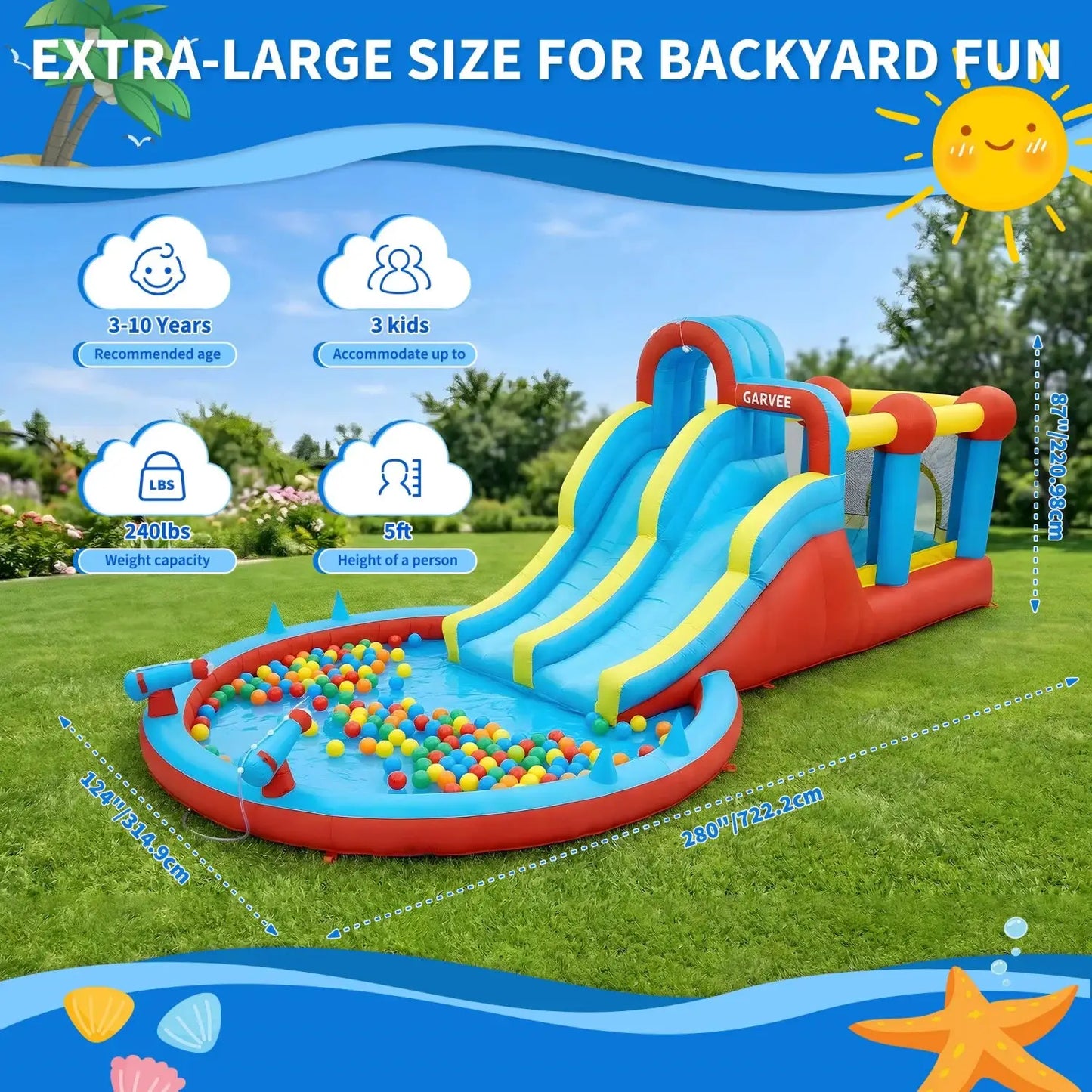 8-in-1 Inflatable Water Slide Park - 23 ft Kids Water Bounce House with Dual Racing Slides, Climbing Wall, Trampoline, Splash Pool, Large Outdoor Backyard Fun for Kids Ages 3-12 from PriceLows™