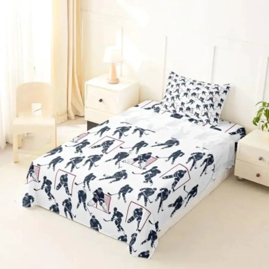 Sheet Set Sports Event Bedding Set Player Bed Sheets for Boys Bedroom Decor Soft Winter Sports Puck Bed Cover, 1 Fitted Sheet+2 from PriceLows™