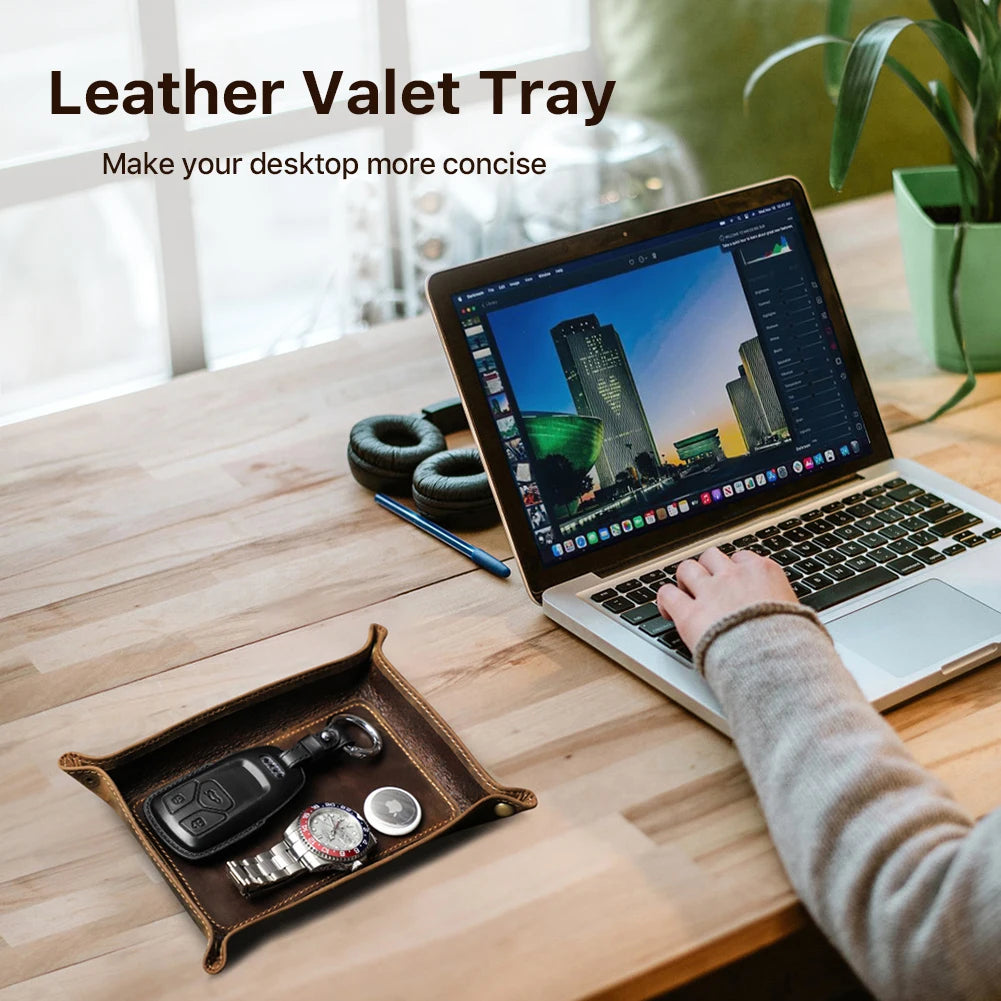 Leather Desk Tray Organizer | Leather | Cosmetics Jewelry Storage | Coffee