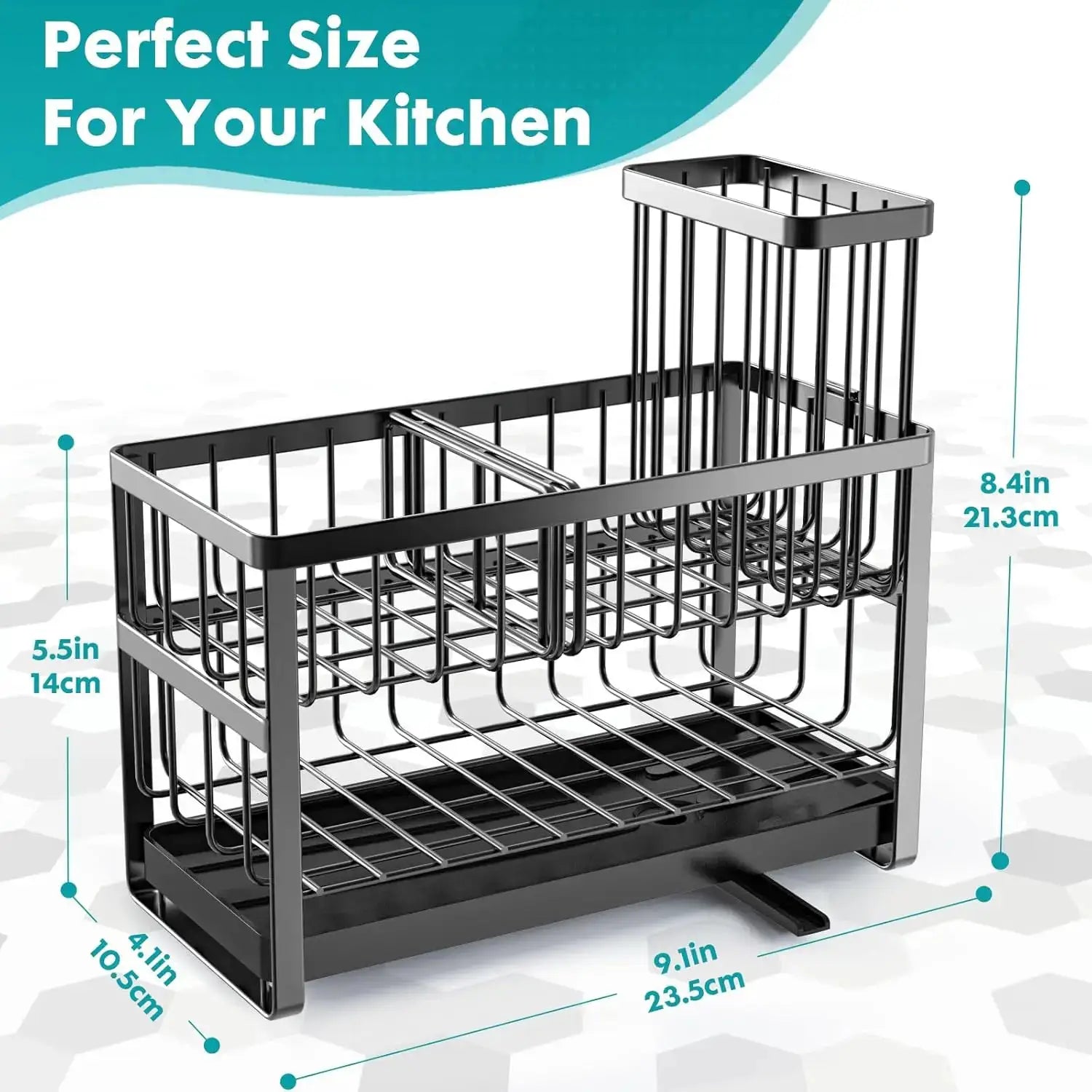 Kitchen Sponge Holder, Sink Caddy Organizer with Brush Holder, Stainless Steel Soap Tray, 2 Tier Black from PriceLows™