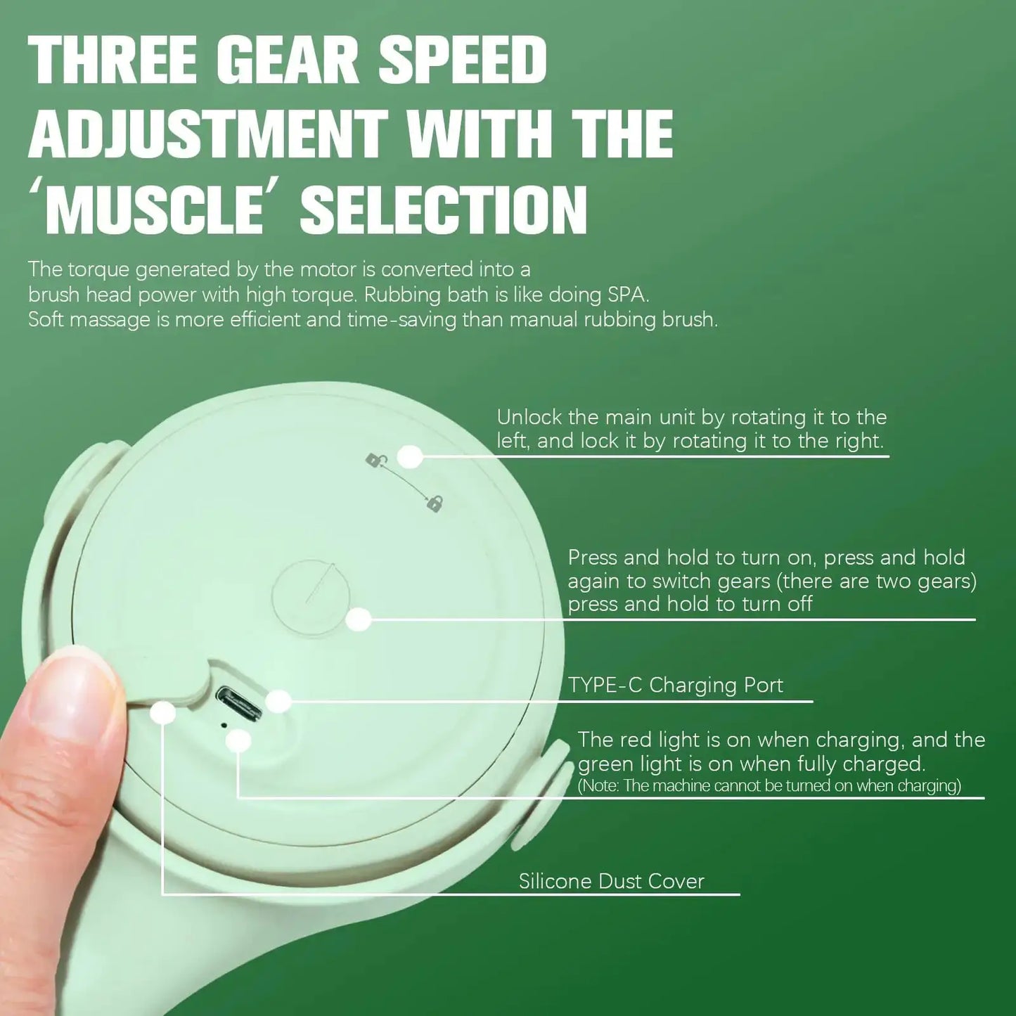 Electric Back Scrubber | 4 Heads | Long Handle | One Size