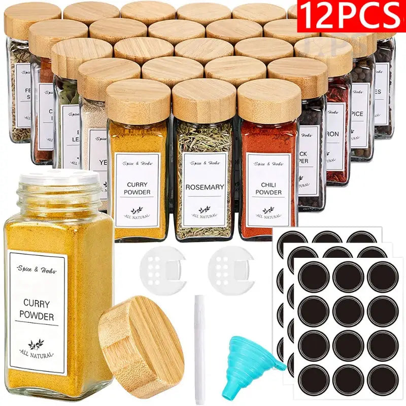 Glass Spice Jars | Bamboo Lids | Clear Glass | 6 12 24 Pcs