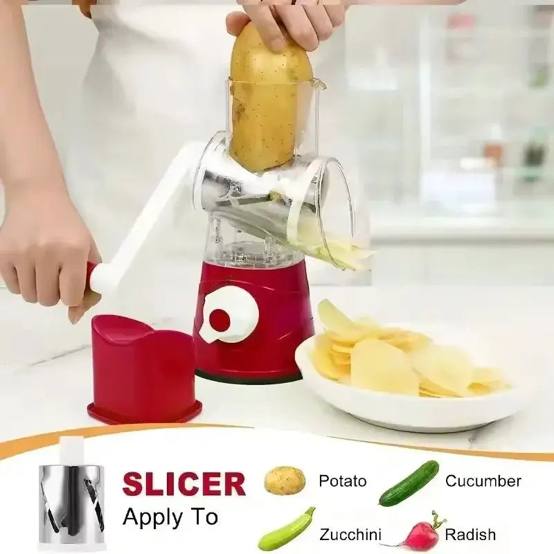 Rotary Vegetable Slicer | 3 In 1 Grater | Stainless Steel Blades