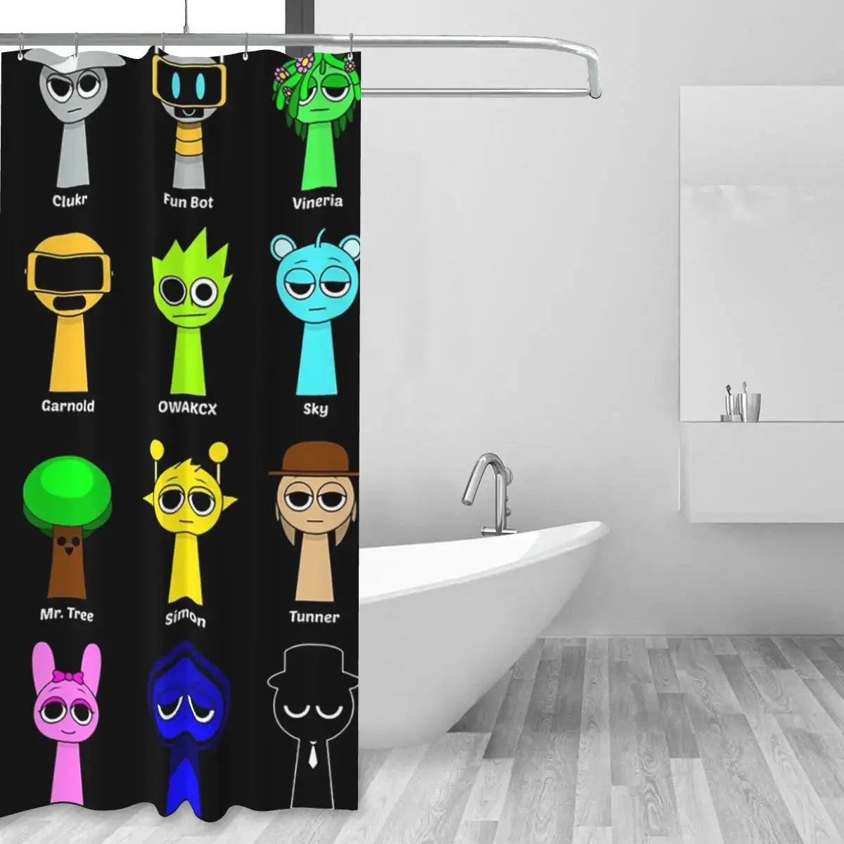 All My Sprunki Game Toys Shower Curtain Bathroom Polyester Waterproof Bath Curtains with Hooks from PriceLows™
