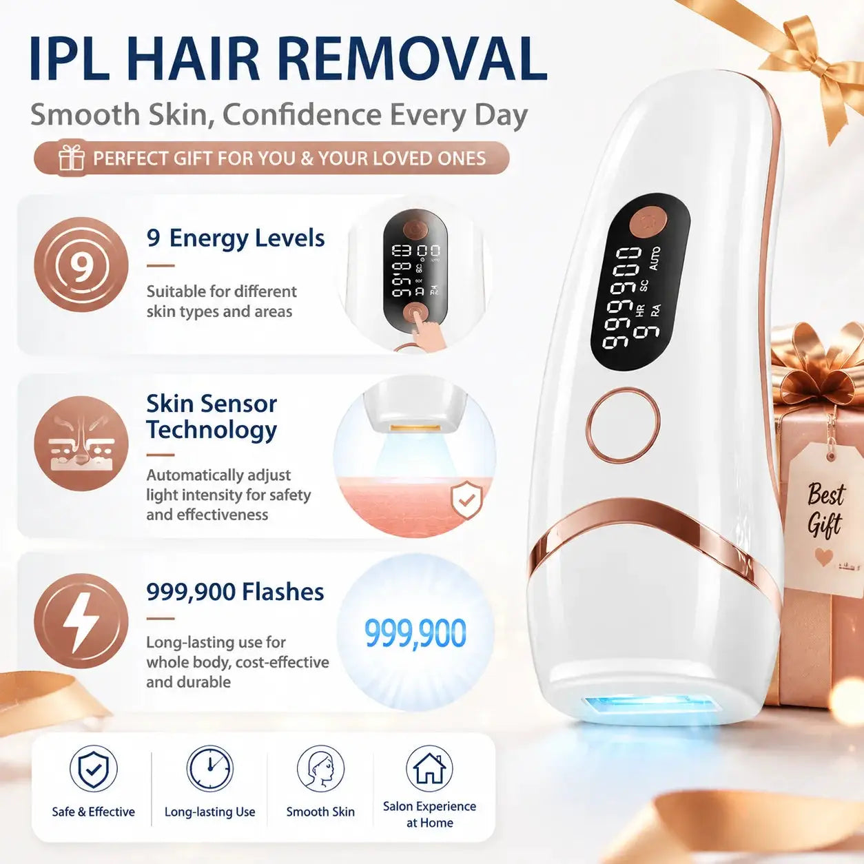 Lysmoski IPL Hair Removal Device | 9 Energy Levels | Acne Treatment | Home Use
