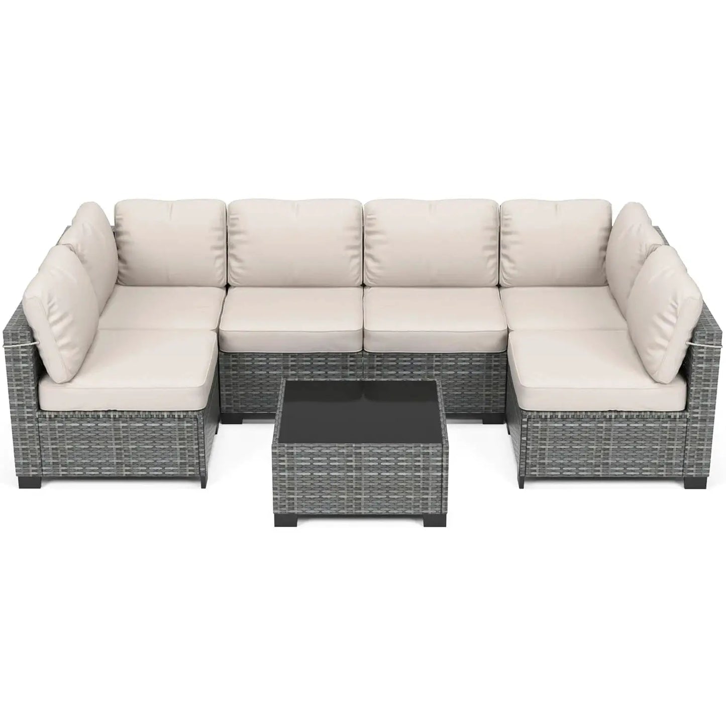7-Piece Modular Outdoor Furniture Set, PE Rattan Wicker Sectional Modular Conversation Sofa Set, Perfect For Garden Balcony from PriceLows™