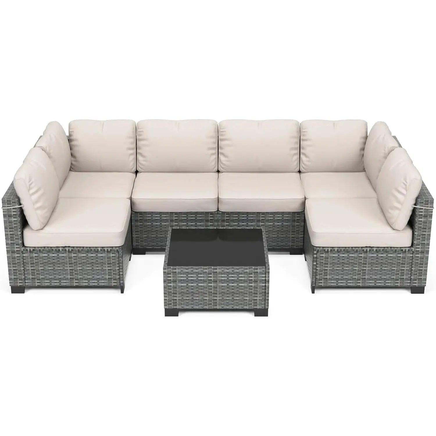 7-Piece Modular Outdoor Furniture Set, PE Rattan Wicker Sectional Modular Conversation Sofa Set, Perfect For Garden Balcony from PriceLows™