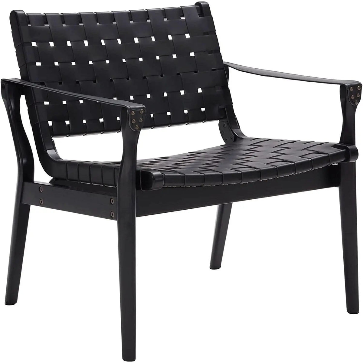 Scandinavian Woven Leather Chair With Natural Wood Frame from PriceLows™
