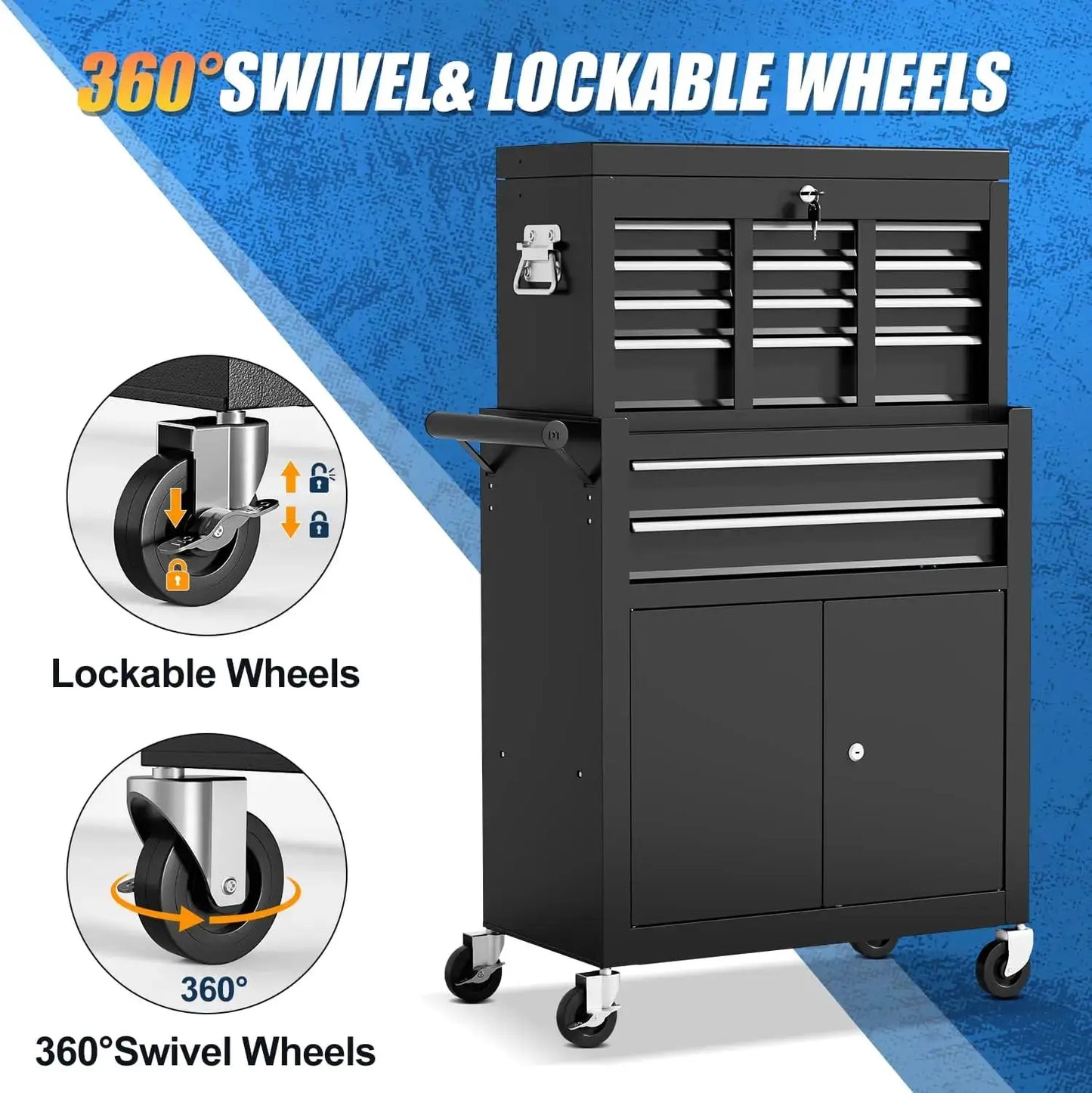 10-Drawer Rolling Tool Chest with Wheels, Tool Box with Drawers, Adjustable Shelf & Detachable Top Cabinet for Workshop Garage from PriceLows™