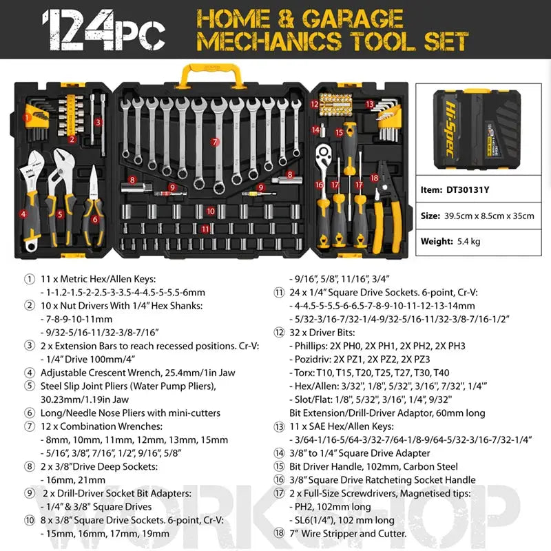 Mechanic Tool Set, 1/4", 3/8" & 1/2" Drive Metric/SAE CR-V Socket Wrench & Quick-Release Ratchet Kit for Auto & Home Repair from PriceLows™