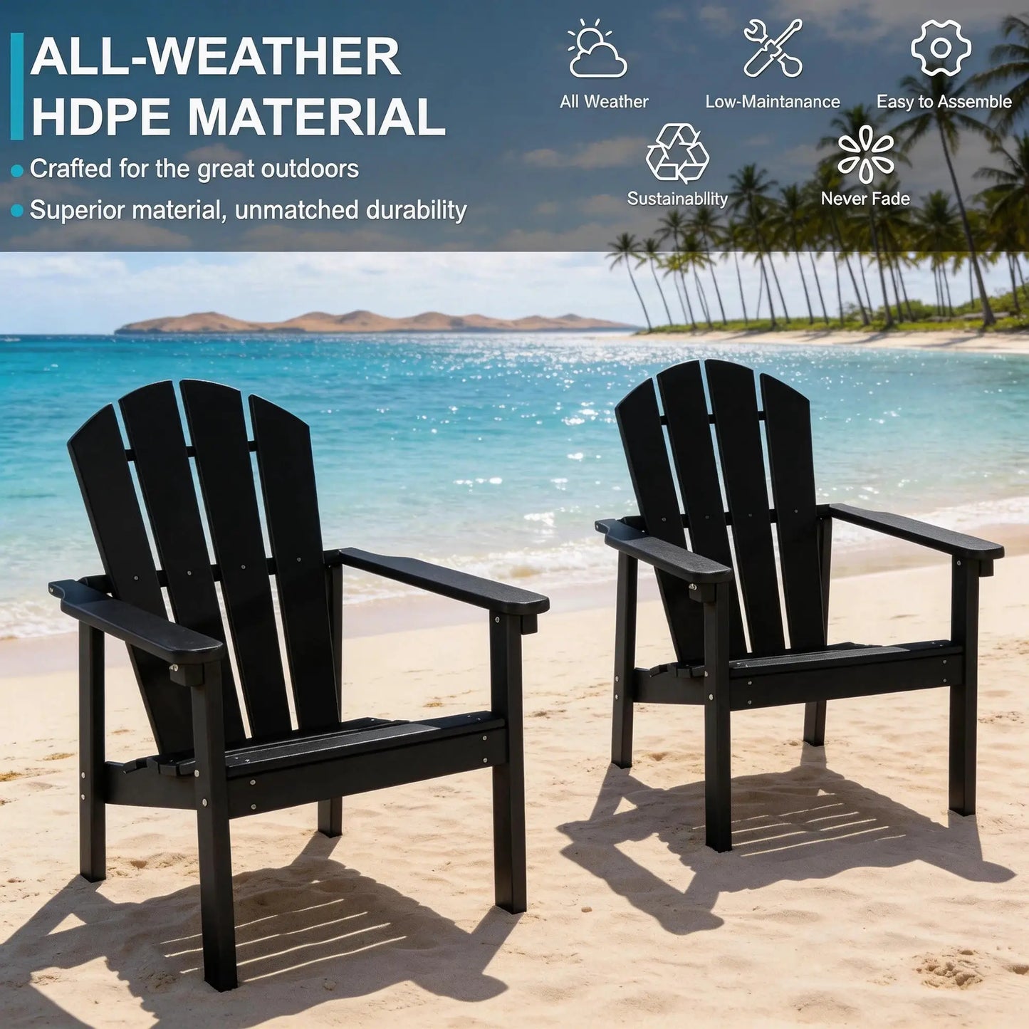 FOOWIN 4pcs Stackable Adirondack Chair All Weather HDPE Plastic Outdoor Patio Garden Fire Pit Lawn Heavy Duty Black from PriceLows™