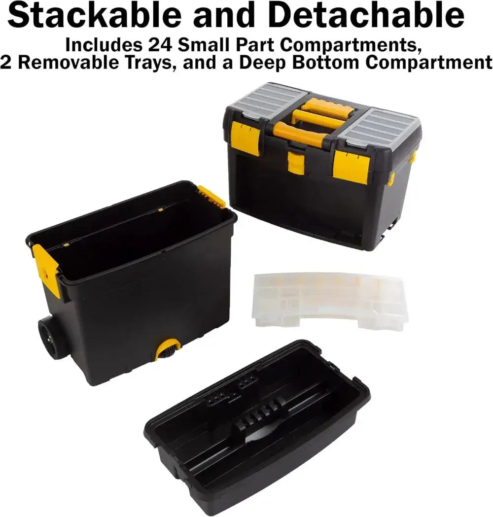 Rolling Tool Box with Wheels, Foldable Handle, Removable Top – Tool Storage Organizer from PriceLows™