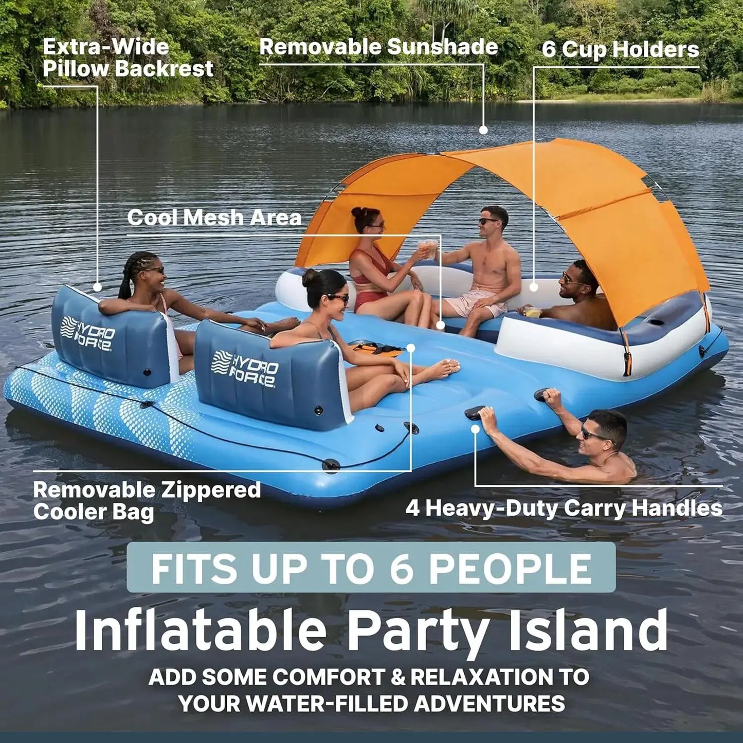 Inflatable Lounger | 6 Person Capacity | Customizable Lake Float | Large